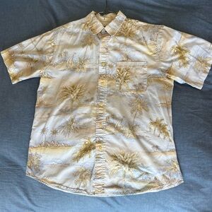 Tropical / Hawaiian David Taylor Cream and Gold Palm Print Shirt